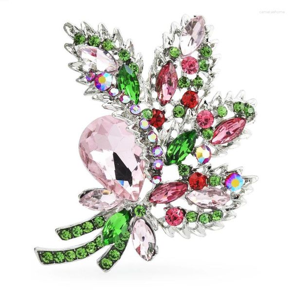 Broches Wulibaby grande fleur de cristal pour femmes unisexe rose plantes de beauté de luxe fête bureau broche broches cadeaux