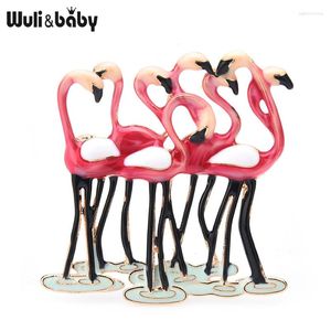 Broches Wulibaby Email Flamingo Oiseaux pour femmes Arrivée Red Purple Animal Party Party Casual Brooch épingles