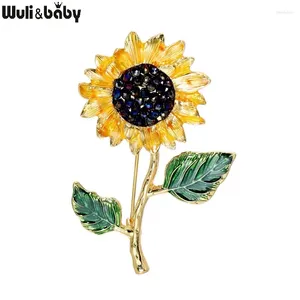 Broches Wulibaby émail tournesol 2 feuilles broche broches pour femmes mode bijoux 2024 plante cadeau