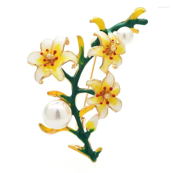 Broches wulibaby belles fleurs de fleur de poire pour femmes unisexes en émail de perles belles plantes du bureau de fête broche broche cadeaux