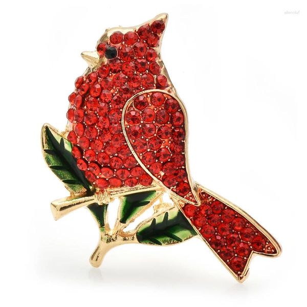 Broches Wulibaby rouge gros oiseau pour femmes unisexe scintillant strass année de beauté Animal fête bureau broche broches cadeaux