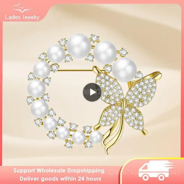 Broches Xiang Pearl y Rhinestone Circle for Women Barroque Barroque Trendy Elegant Butterfly Brooch Pins Fiest Wedding Gifts