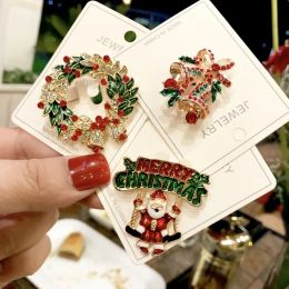 Broches Xmas Email Booch Snowman Santa Claus Tree krans metalen pins mode sieraden cadeau