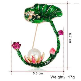 Broches Ydgy luxe fleur de Lotus feuilles vertes forme de grenouille blanc simulé perle émail broche pour femmes chapeau costume accessoires