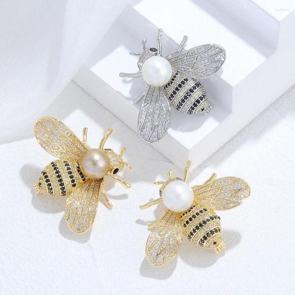 Broches YYSUNNY Cute Bee para mujer con incrustaciones de moda Zircon perla ramillete Pin Vintage vestido traje accesorios regalo de Navidad