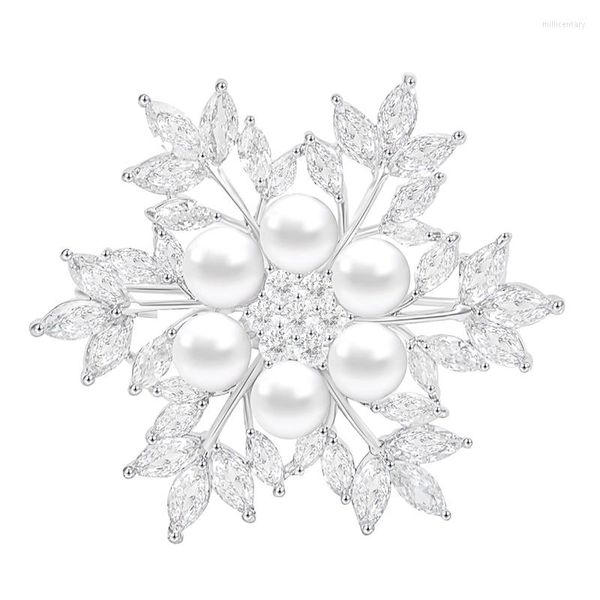 Broches YYSUNNY Imitation Perle Snowflower Pour Femmes Hiver Festivel Broche De Mode De Bal Bijoux Accessoires Cadeau De Noël