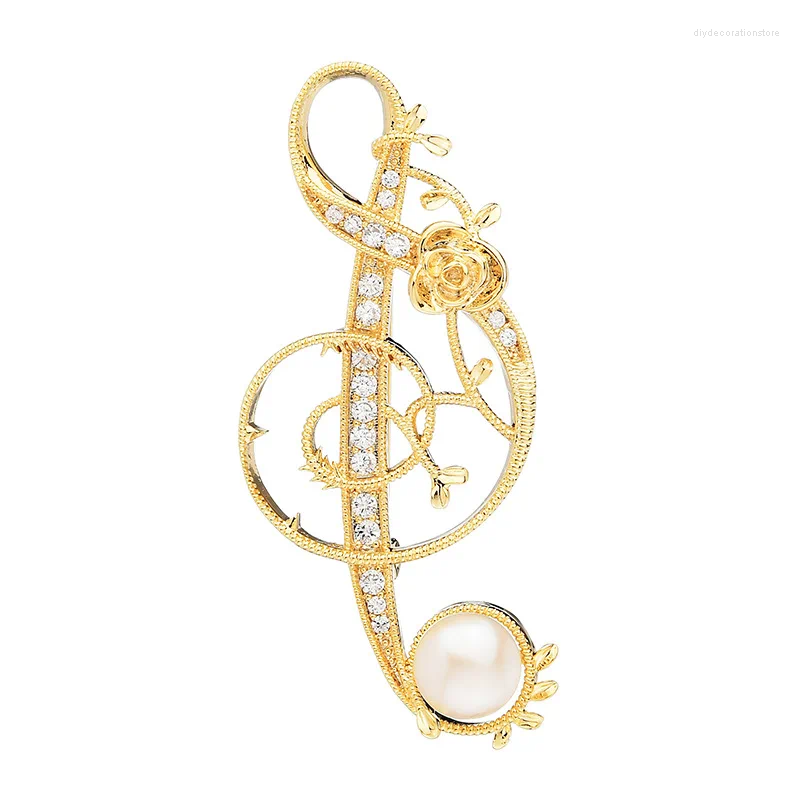 Brooches YYSUNNY Luxury Gold Plated Musical Note Corsage Pin Freshwater Pearl For Women Collar Clothing Accessories Party Gift