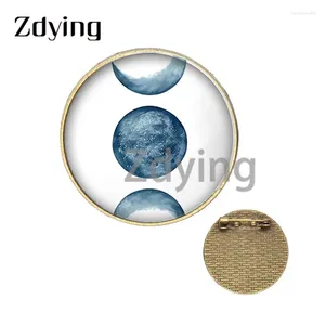 Broches zddying blauw marmeren geometrie maan 30 mm badge glazen po cabochon koepel antiek zilver/bronzen kleur metalen pinnen ml370