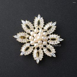 Broches ZHEN-D bijoux doré Corsage fleur broche broche perles d'eau douce brillant cadeau spécial épinglettes pour fille femmes