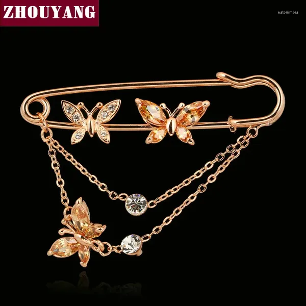 Broches zhouyang mariposa cristal champán color rosa oro color joya austriaca zyx015