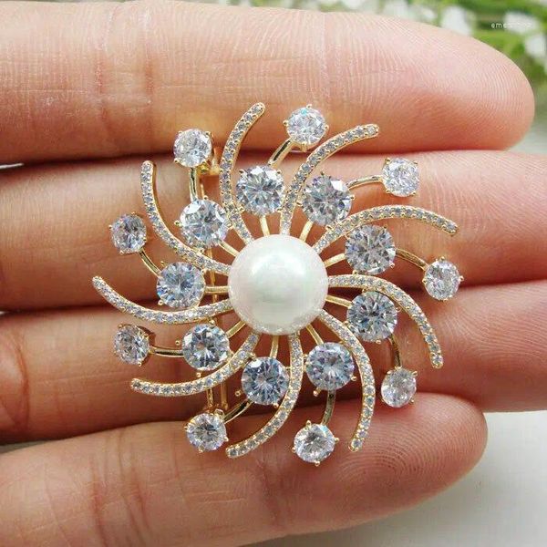 Broches zircon cristal mode neige flore fleur perle femme de broche claire épingle