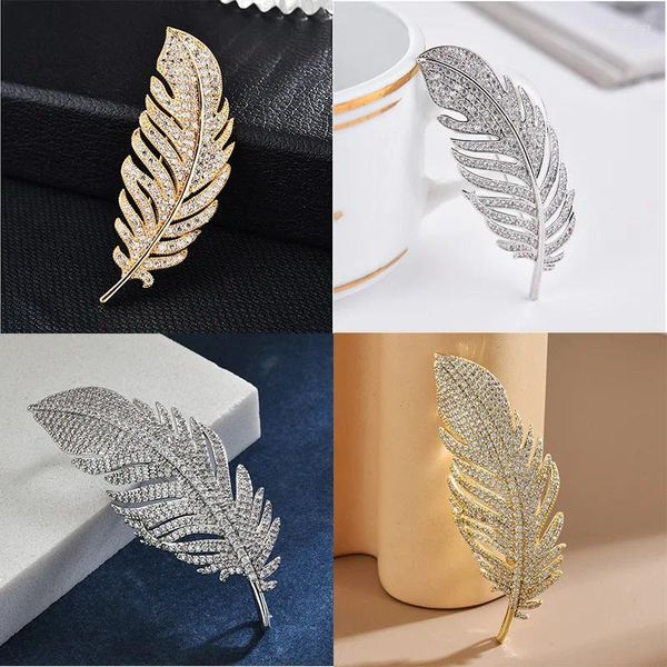 Broches Zircon plume pour femmes Simple mode costume Corsage