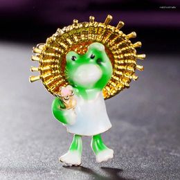 Broches Zlxgirl arrivée belle grenouille en émail avec chapeaux forme broche pour femmes enfants écharpe vêtements bijoux