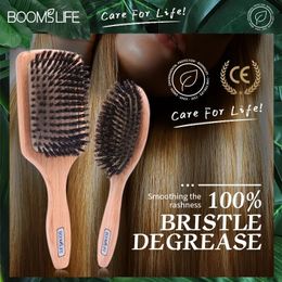 Brosse Cheveux Femme Brosse à cheveux en poils de sanglier femmes peignes pour cheveux Brosse démêlante brosse à cheveux en bois peigne de barbier Brosse de Massage du cuir chevelu 240117
