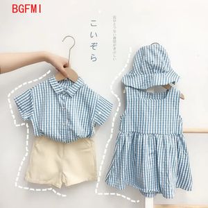 Tenue frère et sœur, vêtements d'été à carreaux pour enfants, chemise à manches courtes et short, costume pour fille, 2023, 240328