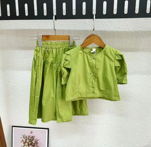 hermano y hermana con conjuntos de ropa conjunto de color verde 100-160 cm diseñador de moda boutique ropa al por mayor verano popualr 2022