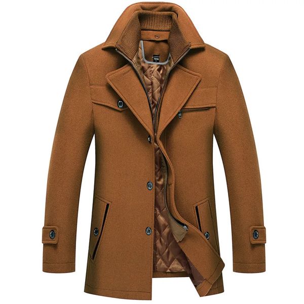 Brother Wang chaqueta de lana gruesa y cálida de invierno para hombre, gabardina de vino tinto ajustada informal a la moda con cuello doble, abrigo de marca para hombre 231227