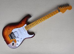 Guitare électrique 6 cordes marron avec Floyd Rose, micros SSH, touche festonnée en érable jaune, peut être personnalisée