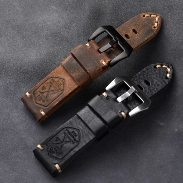 Brun Brun Handmade How Hide Watchband 20 22 24 26mm Men Fitté Pam111 441 Bracelet en cuir authentique, montre militaire vintage