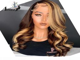 Perruque Lace Frontal Wig 360 naturelle Remy, cheveux humains, Body Wave, à reflets bruns et blonds, 13x6, Hd, Closure 1191748