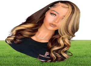 Perruque Lace Frontal Wig 360 naturelle Remy, cheveux humains, Body Wave, à reflets bruns et blonds, 13x6, Hd, Closure 9041643