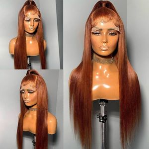 Perruques de cheveux humains blonds bruns colorés brésiliens 13 * 4 perruques frontales en dentelle préplumées perruques de cheveux humains en dentelle droite brun clair