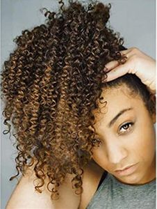 Marrón rubio ombre Afro Cordón Cola de caballo Kinky Curly envuelve bien balayage Puffs kinki topper Extensión de cola de caballo para mujeres brasileño Curl Ponytails 120g