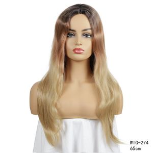 Brun + Blonde Ombre Couleur Perruque Synthétique Simulation Humain Remy Cheveux Perruques perruques de cheveux humains WIG-274