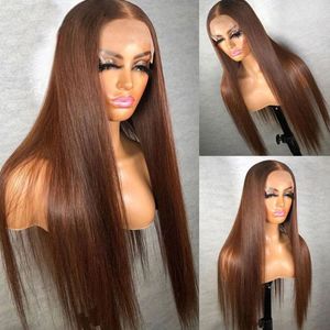 Perruques de cheveux humains de couleur brune pour les femmes 13X5 perruques avant de lacet droites 30 pouces mettre en évidence Remy perruques de cheveux brésiliens