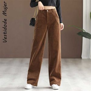 Pantalon en velours côtelé marron femmes Harajuku Cargo pantalon Y2K rétro pantalon printemps taille basse pantalon 90S Streetwear surdimensionné 3XL 211112