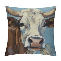 Brown Cow Throw Cover Cover Head Peinture Animal Ferme Face Vivid Head Bovine Pet Hoiffure Hauveau décoratif Men de la chambre Femme Couvre coussin pour le canapé du canapé pour la maison