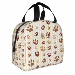 Sac à lunch isolé motif patte de chien marron pour femmes portables empreintes d'animaux refroidisseur boîte à bento thermique sacs de nourriture de pique-nique Q0sA #