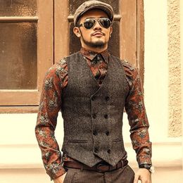 Grown Double Breasted Groom Giests 2019 Wool Tweed Formal Groom's Wear Suit Vest's Men's Wedding Tuxedo Wilotco plus taille 317p