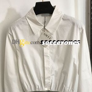 Bruine borduurontwerper shirts shirts dames revers bijgesneden blouses halve taille elegante meisje tops shirts