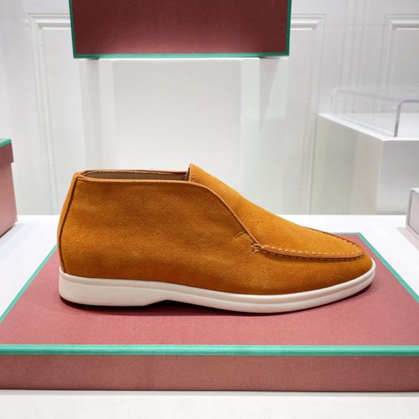 Mocasines altos de piel marrón 2024 nuevo L P Diseñador de lujo nuevos zapatos de conducción Zapatos para hombre Zapatos planos casuales para mujer Zapatos de pareja Mocasines sin cordones Tamaños 35-46 + caja