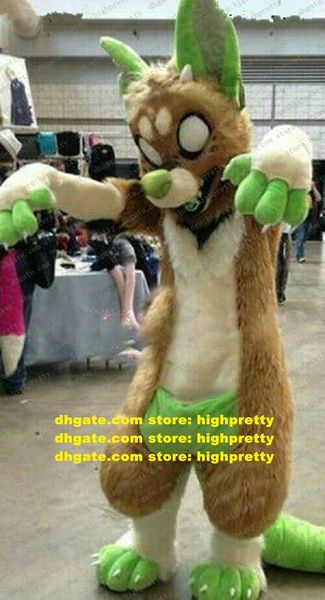 Vert brun long fourrure à fourrure Costume de mascotte Husky chien renard loup furse combinaison des personnages adultes cérémonie fantaisie haut de gamme zz9502