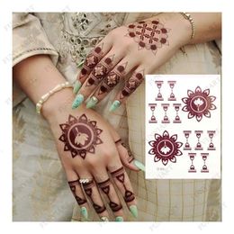 Pegatizas de tatuaje de henna marrón para la mano mehndi henna tatuajes temporales arte del cuerpo del cuerpo impermeable para mujeres falso tatuaje hena diseño 240425