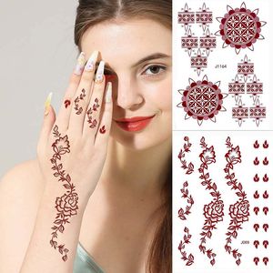 Bruine henna tattoo -stickers waterdichte tijdelijke tatoeages nep tattoo voor dames body art hena ontwerp mehndi stickers voor de hand