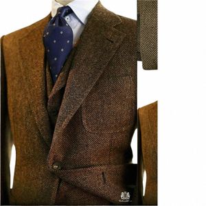 Marron Herringbe Tweed Hommes Costume Vintage Automne Hiver Marié Tuxedo Ternos Costumes De Mariage Formels Pour Hommes 3 Pièces Costume Classique Pour Hommes A6T4 #