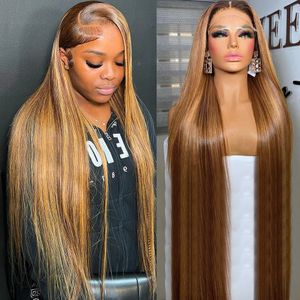 Brun Highlight Sweet Front Wig Hair pour les femmes pré-tournées 13x4 13x6 Honey Blonde Colore en dentelle Frontal Wigs Al S