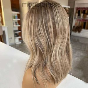 Perruque Lace Frontal Wig 360 naturelle à reflets bruns, perruque synthétique courte ondulée HD Blonde cendrée pour femmesYKME YKME