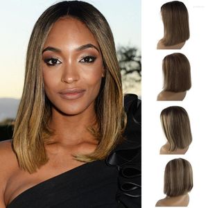 Brun Faits Saillants Bob 13x1 Avant de Lacet Perruque Ombre Balayage Sans Colle Pré Pincée Délié Frontale Perruques de Cheveux Humains Avec Bébé