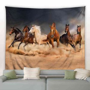 Bruine paarden Tapestry Wildlife Desert Running Land Boerderij Dieren Moderne Huis Woonkamer Slaapkamer Decor Wall Hangende deken J220804