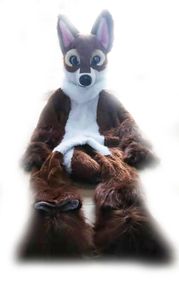 Bruine husky hondenmascotte kostuum lange bont vos gevulde dieren Halloween -pak fursuit