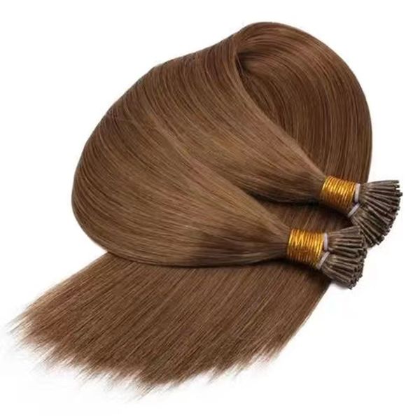 Brown I Tip Extensiones de cabello Cabello humano Chocolate Brown 100Strands caliente para la venta Brown Invisible Pre Bonded Itip Extensiones de cabello sin costura real Silky Straight 70gx2