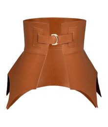 Marron irrégulier en cuir Pu longue large ceinture Style Punk femmes mode automne hiver PU ceinture Corset ceintures 2206149492734