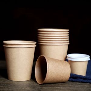 Tasse à café en papier jetable Brown Kraft, tasse en papier avec couvercle, LOGO imprimé personnalisé