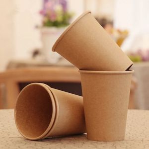 Tasse à café en papier jetable marron Kraft, avec couvercle, fournitures de fête pour boissons chaudes