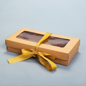 Boîte de papier kraft brun avec boîte-cadeau de fenêtre avec emballage de ruban de soie emballage de boîtes en carton en carton
