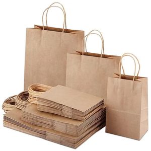 Sacs à provisions Brown Kraft Sac en papier avec poignées Sacs cadeaux Emballage Sacs Kraft réutilisables recyclables Pochettes de mariage SN4526